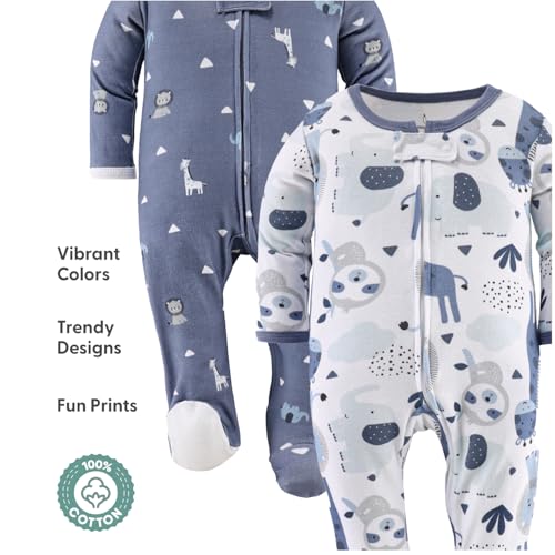 The Peanutshell Baby Sleepers for Boys Set of 3 - Soft Cotton Footed Pajamas for Newborns & Infants - Blue Safari3