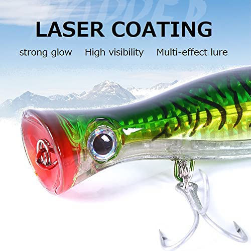 GudGmtoy 3Pcs Floating Lure Popper Bait Topwater Angelköder Große Popper Angelköder Salzwasserfischen Künstliche Hartköder Bass Thunfisch Popper Köder für Wolfsbarsch, Hecht, Barsch, Muskie 13cm
