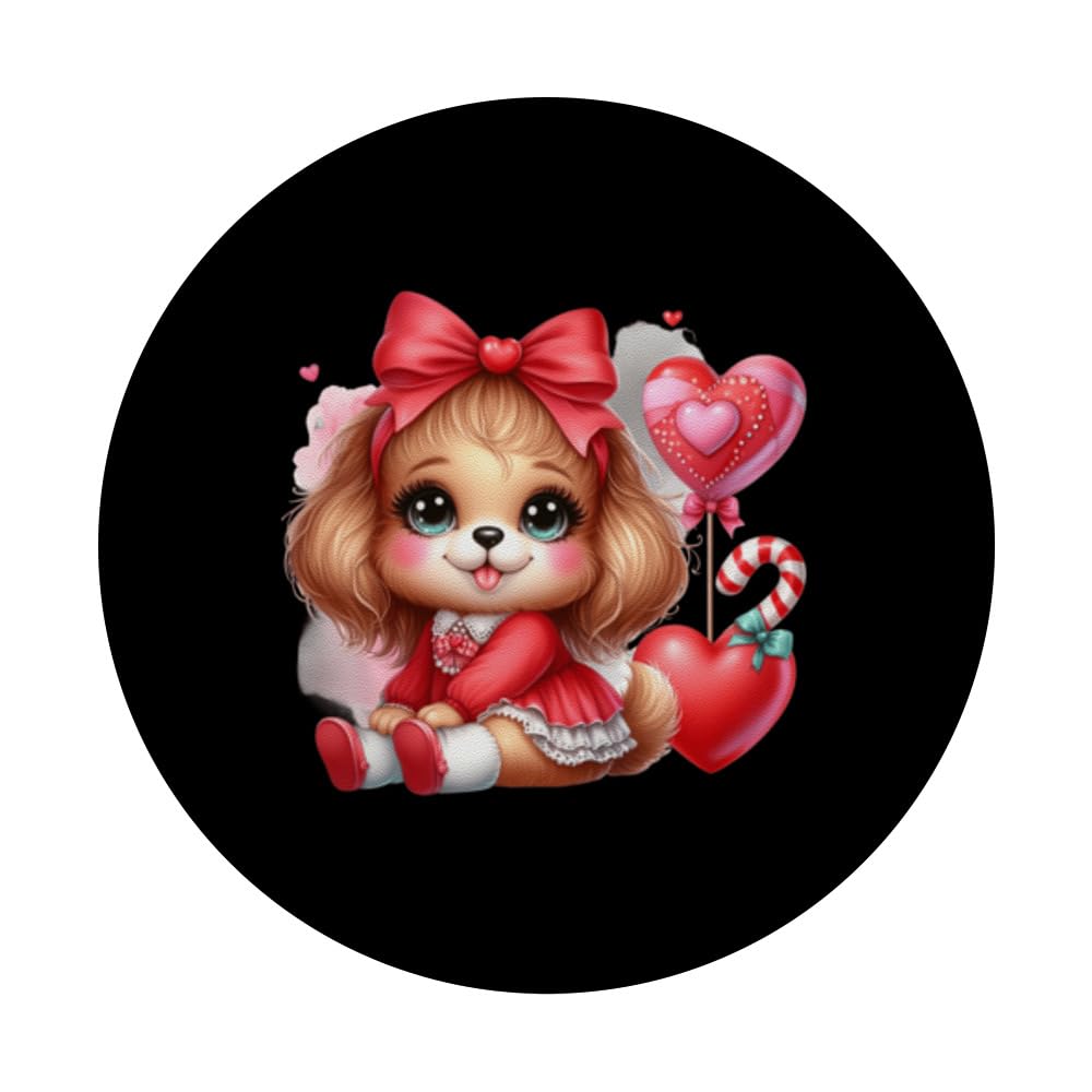 funny amazing valentine dog PopSockets Swappable PopGrip, Black - Image 3