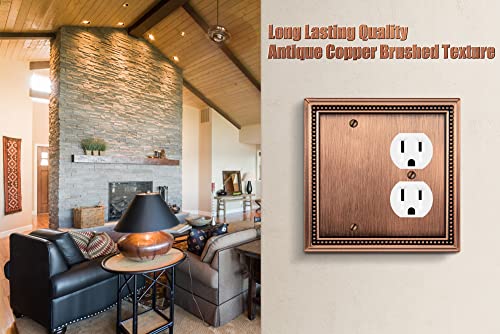 Image of Henne Bery Sunken Pearls Heavy Duty Decorative Wall Plate Switch Plate Outlet Cover (Blank /Duplex, Antique Copper)