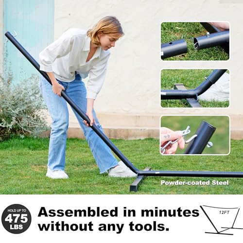 Image of GAFETE 2 Person Hammock with Stand for Outside, Heavy Duty Steel Stand