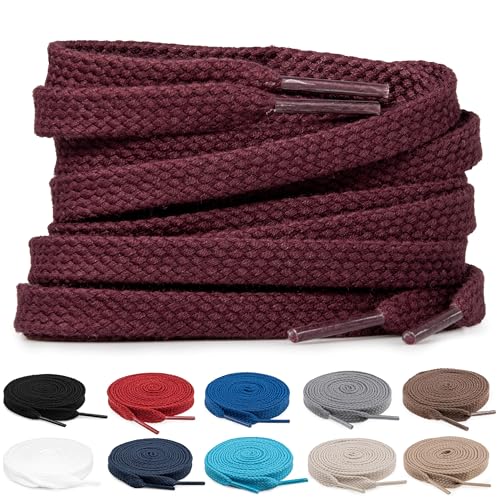 TULMERO 2 par skosnören 100 % bomull – sneakers platta skosnören 8 mm breda platta sneakers Shoelace, Vinröd, 120