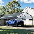 SUNLEI 12X20 FT Carport, Heavy Duty Carport Canopy with Galvanized Steel Roof and Frame, Metal Carport Upgraded Extra Large Garage for Pickup, Boat, Car and Tractors