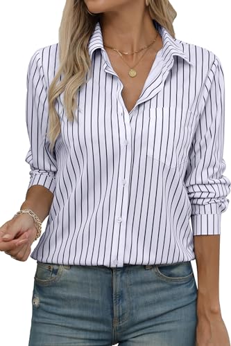 Image of Soft Wrinkle-Free Button Down Stretch Shirts for Women, Breathable Moisture-Wicking Casual Work Dress Tops