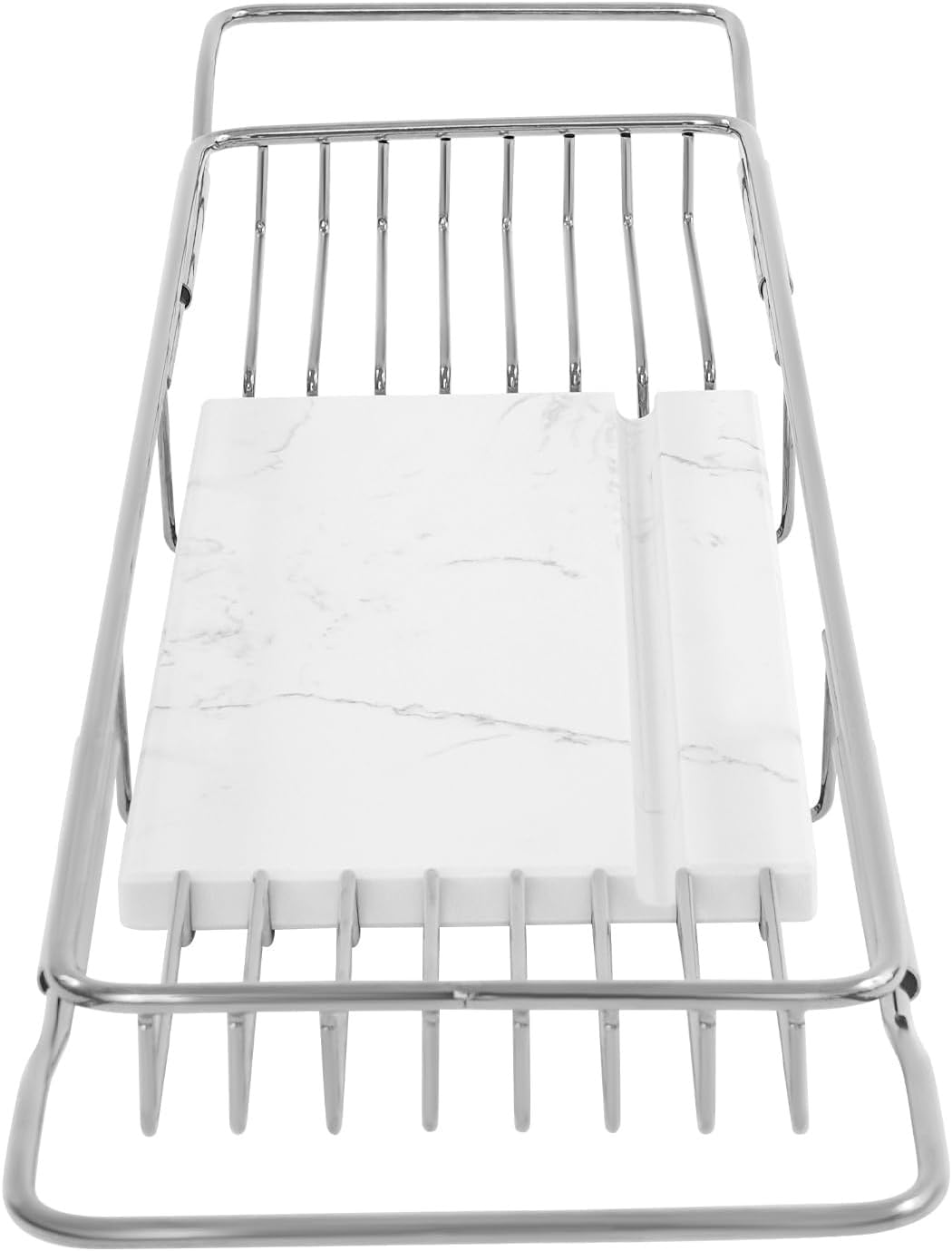 Bandeja Extensible de mármol para bañera de Acero Inoxidable | Bandeja extensible de acero inoxidable y mármol para bañera con soporte para libros, de 68 a 90 cm