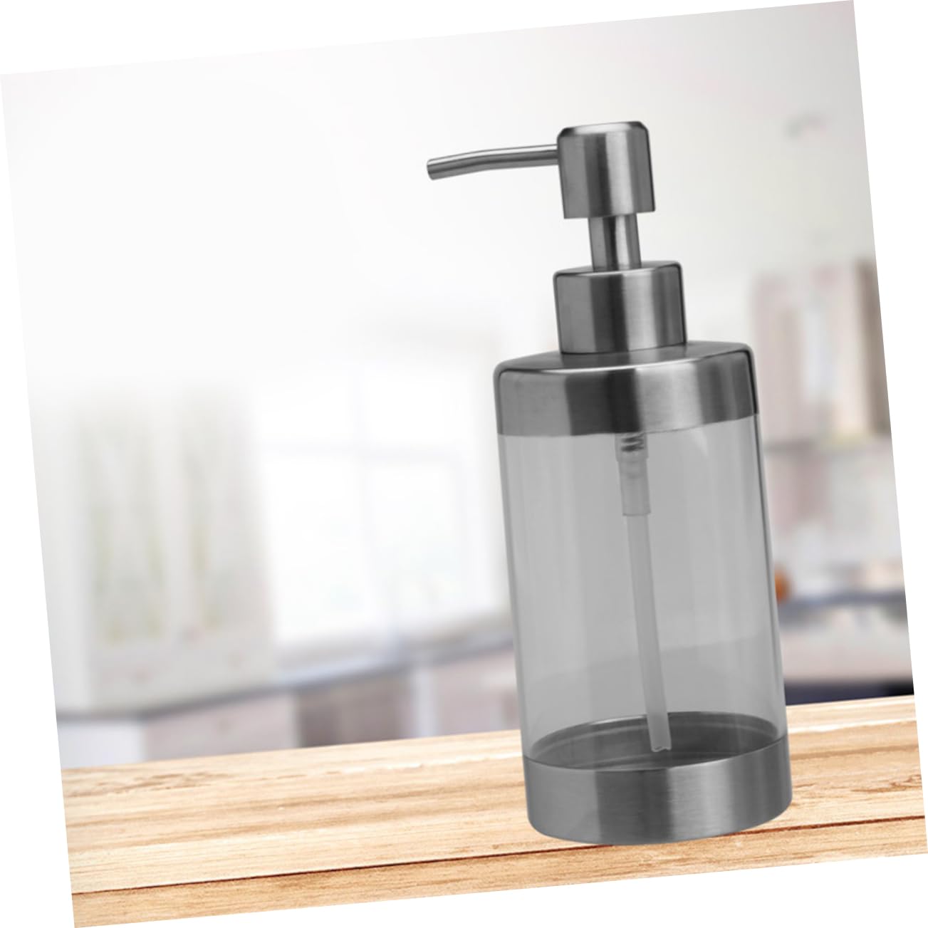 Dosatore Sapone Liquido 350ml, in Acciaio Inox e Acrilico, Flacone Trasparente Ricaricabile, 2 Pezzi per Bagno e Cucina
