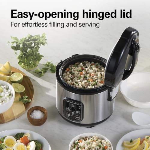 Hamilton Beach Digital Programmable Rice Cooker & Food Steamer, 8 Cups Cooked (4 Uncooked), With Steam & Rinse Basket, Stainless Steel (37518) - image 4