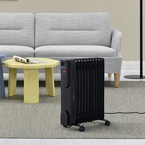 juskys chauffage électrique radiateur à l'huile 2 500 watts chauffage électrique avec 3 niveaux, thermostat, minuterie 12 h et protection contre la surchauffe radiateur noir