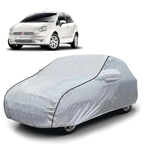 Image of Sulfar 100% Waterproof Car Body Cover Compatible with Mirror for Fiat Grande Punto (Triple Stitched, Full Bottom Elastic, Magic Silver with Black Piping)