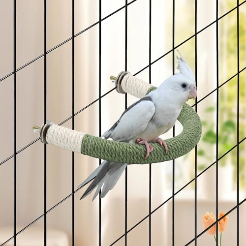 Image of 2 Pcs Bird Stand Perch U Shape Hemp Rope Green Wood Parrot Perches for Small Birds,Parakeets Macaw Cockatiels Conures Love Birds Finches,Bird Training Educational Stand Toys (Small-2 Pack)