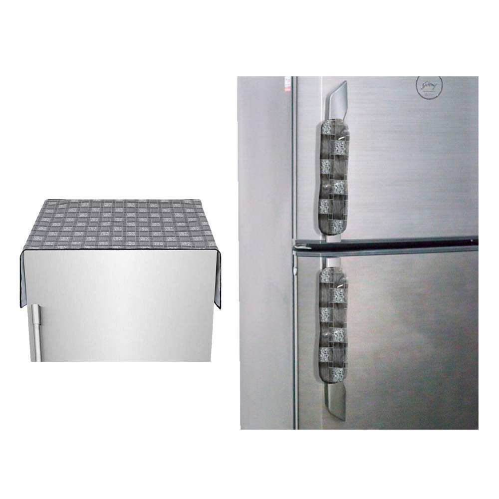 Stylista Fridge Top Cover Printed Modern Pattern on Grey Base (Free Fridge/Oven/Wardrobe Handle Cover)