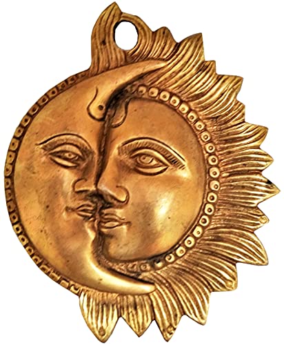 Purpledip Brass Wall Hanging 'Celestial Yin-Yang': Sun-Moon Decor Statue (11561) #TOP13