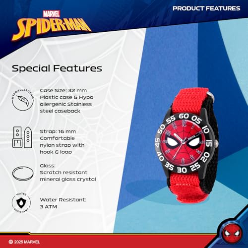 Image of Marvel Spiderman Watch for Kids - Spiderman Watch Boys - Spider-Man Watches for Boys 4-6 - Kids Toys - - Marvel Toddler - Teen - Red Bezel - Multicolor Nylon Strap