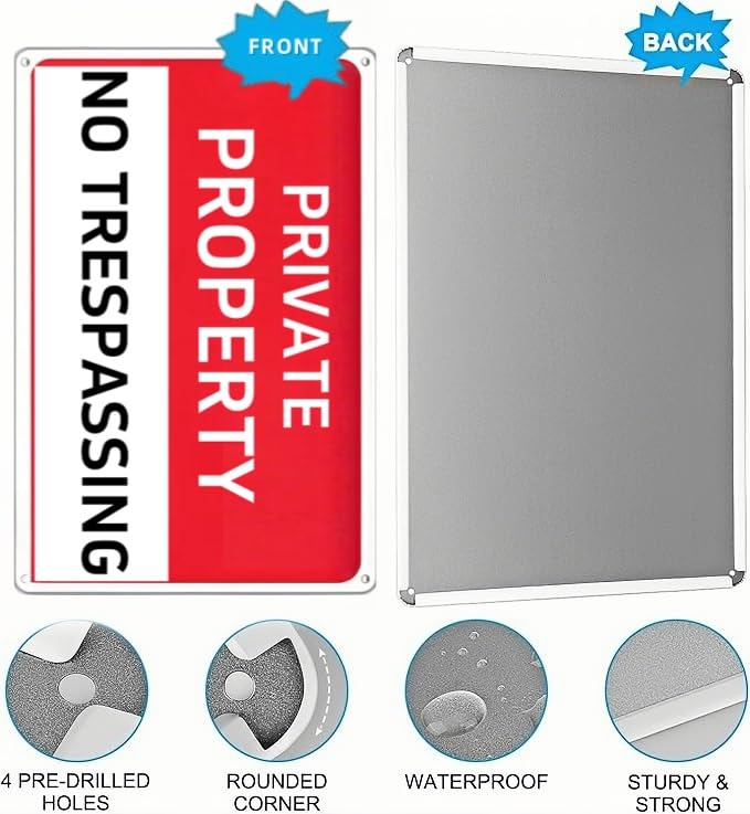 Private Property No Trespassing Sign – Rust-Free Aluminum Sign, Reflective, Waterproof, and Weather-Resistant Design, Suitable for Home, Garden, Yard, Residential, Business, Farm, and Public Areas – 8x12 Inches