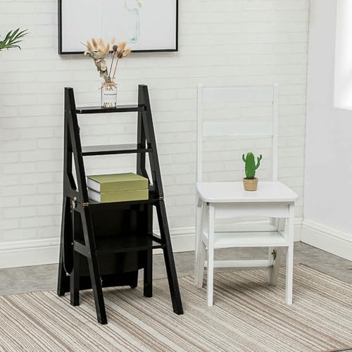 Taburete de madera escalera silla plegable CNPRAZ para hogar y biblioteca 4