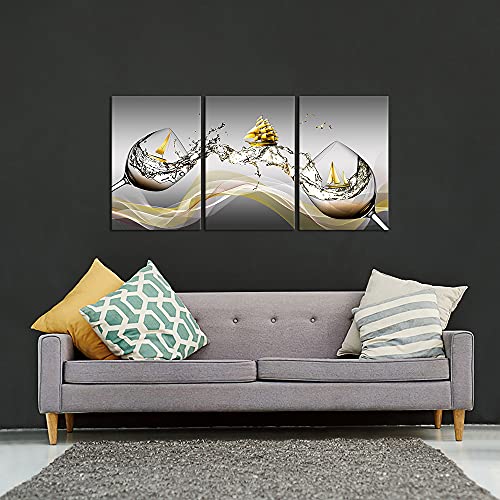 Vanseeing 3 Pieces Modern Canvas Wall Art Wine Splash In Glass Painting Picture Sail Boat In Red Wine Cup Canvas Prints Gallery Wrap Home Kitchen Bedrom Office Decor Ready To Hang #TOP4