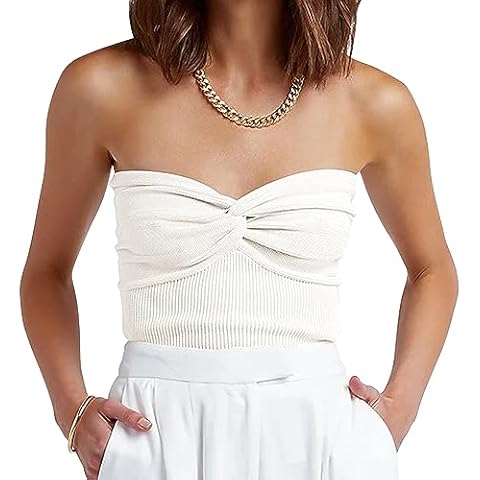 ANRABESS Womens White Tops Tube Strapless Sleeveless Sweaters Cover