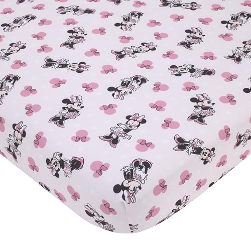 Image of Disney Minnie Mouse Pink, Black, and White Super Soft Nursery Fitted Crib Sheet