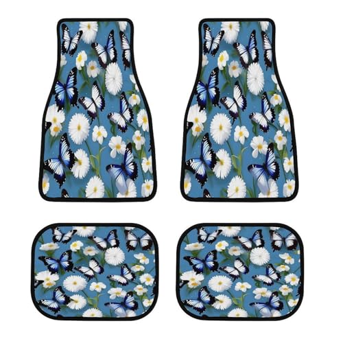 Tapis de sol voiture papillons bleus lot de 4 pour SUV et berline