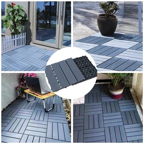Buimpome Wood-Plastic Composite Patio Deck Tiles (3D Dark Grey,9 Pcs),Diy Interlocking Decking Tiles, Floor Tile,Water Resistant Indoor Outdoor, 12X12 Inch #TOP1