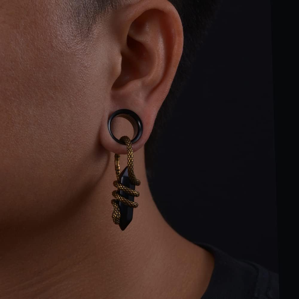 ERKUOO 2PCS Delicate Dragon Type Ear Weights Gauges Hangers for Stretched Dangle Ears Punk Ear Tunnel Plug Taper Ring Expander Earrings Piercings For Women Men 8g(3mm),4g(5mm)