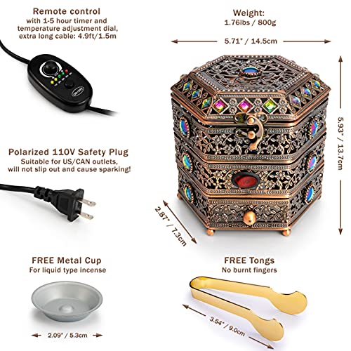 Am Regulator Electric Incense Burner - Oud Frankincense Resin Burner With Adjustable Timer & Storage Drawer (Copper) #TOP1