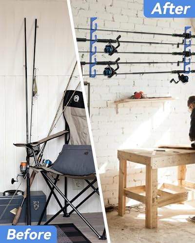 WellMall Fishing Pole Holders - 10 Rod Holder Storage for Wall & Garage, Fits Most Rods - image 5