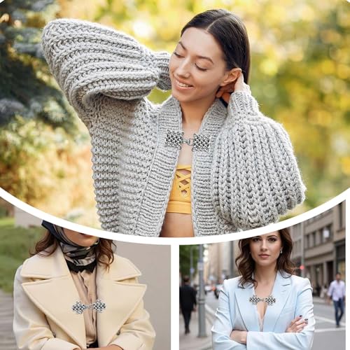 Image of 5 Pieces Vintage Sweater Swirl Clip, Dress Shirt Brooch Clip Shawl Clips Cloak Clasp Cardigan Shawl Collar Retro Button Clips and Silver Shawls Pin for Girl and Women