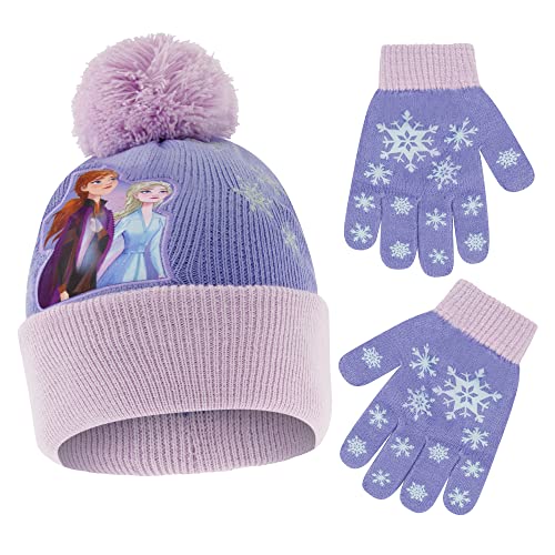 Disney Girls' Frozen Winter Hat and Kids Gloves Set, Elsa and Anna Beanie for Ages 4-7