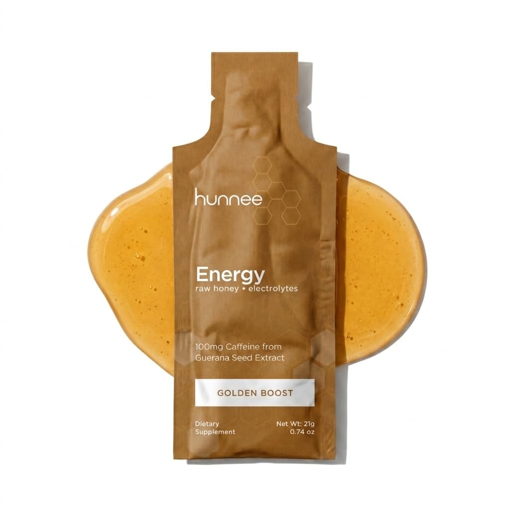 Hunnee H Gel esportivo de mel com eletrólitos, cafeína de guaraná 100 mg, 14 sachês