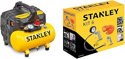 STANLEY DST 100/8/6 – Compressore Silenzioso (59dB) &Kit 6 Pezzi Set per Aria Compressa – Kit
