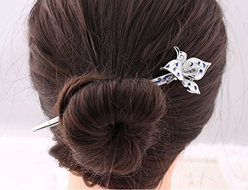 Ethnic classic Flower Hair sticks for Women Vintage Bride Headdress Enamel Hair Wear Hair Chopsticks Hairpin Chignon Pin (Silver(1221))