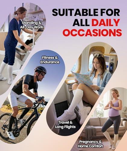 Image of PULIOU Cooling Compression Socks for Women Men, 20-30 mmHg Circulation Knee High for Travel, Flying, Running, 2 Pairs