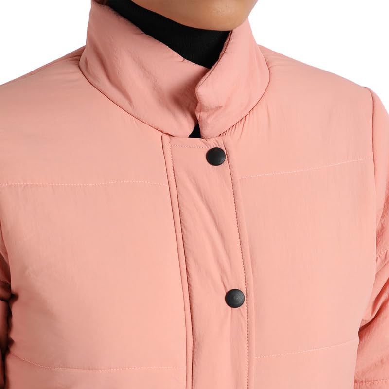 Image of PINACOLADA Women's Pink Puffer Regular Fit Bomber Jacket For Winter Wear | Standing Collar | Full Sleeve | Buttoned | Casual Jacket For Woman & Girl | Western Stylish Jacket For Women