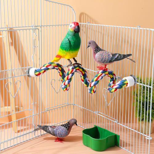 Image of Colorful Bird Rope Perch Stand, Birdcage Swing Spiral Toys, Bird Climbing Standing Bungee Rope Perches Chew Toys Cage Accessories for Cockatiels Parrots Birds (24 inch /60 cm)
