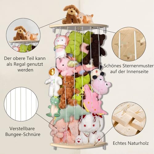 GUIGUZI Kuscheltier Aufbewahrung Organizer, Holz Eck Stofftier Regal, Kinderzimmer Hängend Spielzeug Organizer für Plüschtiere und Teddybären
