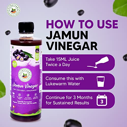 Image of TribalVeda Grand Combo Pack - Jamun Strips-80gm + Jamun Vinegar-250ml + Jamun Seed Powder-250gm + Green Tea-30 Bags, Fresh Fruit Black Plum - Organic and Natural.