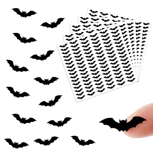 JULMELON 16 Sheets Halloween Bat Stickers Mini Cute Black Decals for Craft