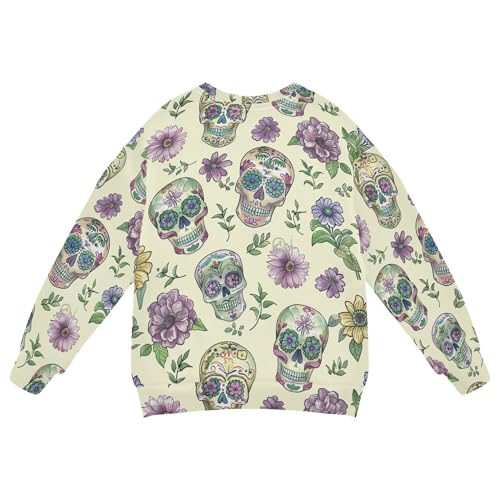 JUNZAN Retro Skulls Purple Flowers Mexican Style Big Boys Hooded Sweatshirt Long Sleeve Outerwear for Kids Athletic 4T2