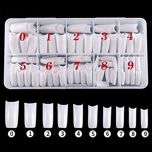 French Acrylic False Nail Tips, 500PCS Fake Nail Shape Artificial False Nails Tips 10 Sizes with Case for Nail Art Salons and Home DIY (White)