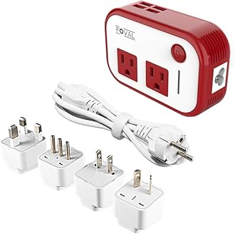 Foval Power Step Down 220V to 110V Voltage Converter with 4-Port USB International Power Travel Adapter in UK European Italy Asia More Than 150 Countries Over The World(Red)