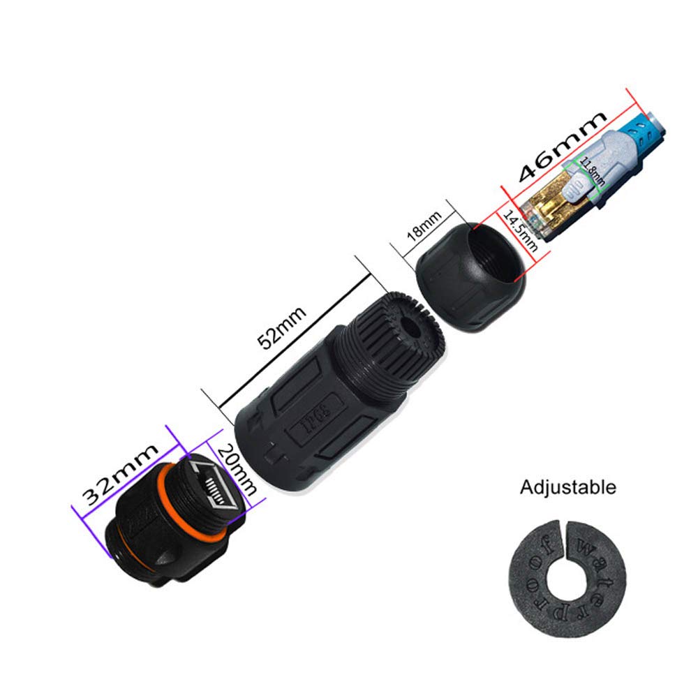 Connettore Pannello M20 RJ45 Cat6A IP68 Impermeabile - Prolunga Maschio-Femmina 27,8cm Schermato LAN Ethernet Per Esterno, Con Copertura Antipolvere - 2