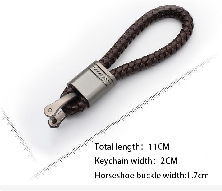Alloy Metal Keychain with Leather Loop Universal Car Key Chain Accessory Brown — view 2