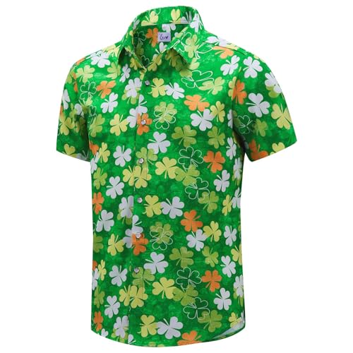 Weecreeture Men's Hawaiian Shirt - Tropical Floral Print, Short Sleeve Button-Down, Beach Vacation Shirt, Size Large