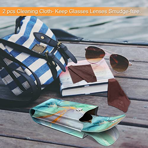 Image of FINTIE Double Glasses Case with Carabiner Hook, Portable Vegan Leather Eyeglass Case Anti-scratch Sunglasses Pouch