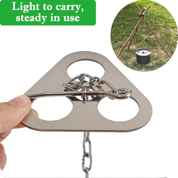 Camping Tripod Board - Stainless Steel Campfire Support Plate with Adjustable Chain, Turn Branches into Campfire Tripod, Portable Outdoor Cooking Accessories for Camping and Picnic, Silver