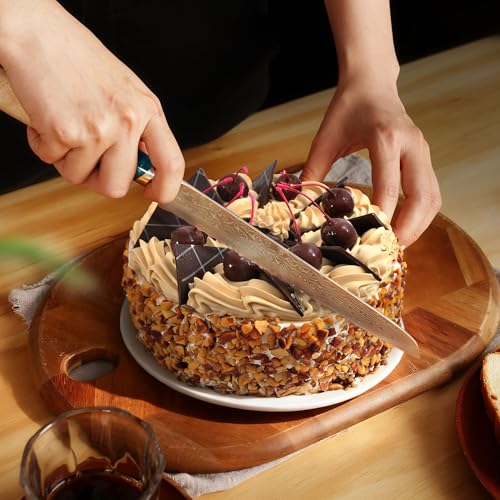 hecef Serrated Bread Knife 8 Inch – Damascus Steel Blade, Blue Resin Handle – Ultra Sharp Edge for Clean Slicing of Bread, Cake & Fruit, Stylish Gift for Home Bakers & Chefs - Image 2