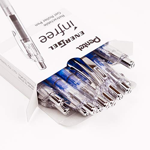 Pentel EnerGel Infree, Clear Barrel, Retractable Liquid Gel Pen, Everyday Use, Office Supplies, School Supplies, 0.5mm Fine Point, Needle Tip, Blue Ink, BLN75TL-C, Box of 12 by Pentel - Image 3