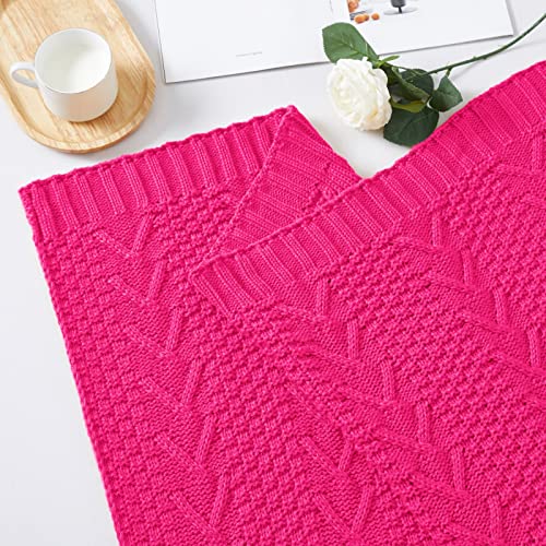 Aormenzy Knitted (50" X 60") And 2 Pillow Covers (18" X 18"), 3 Piece Hot Pink Throw Blanket Set, Decorative Throw Blankets For Couch Sofa Bed Living Room #TOP5