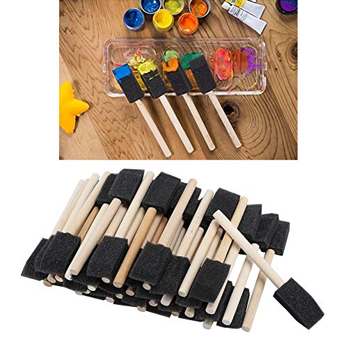 50Pcs Foam Paint Brushes, Wood Handle Sponge Brushes Reusable Children Drawing Lightweight Black Paint Brush Set for Painting, Staining, Varnishes, and DIY Craft Projects